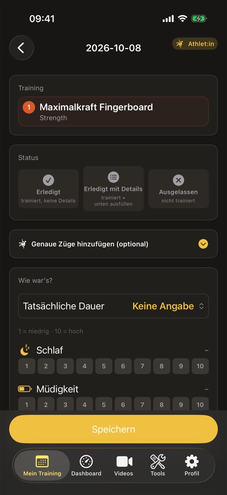 Eintragen auf dem iPhone: Status, Dauer, Schlaf und Müdigkeit